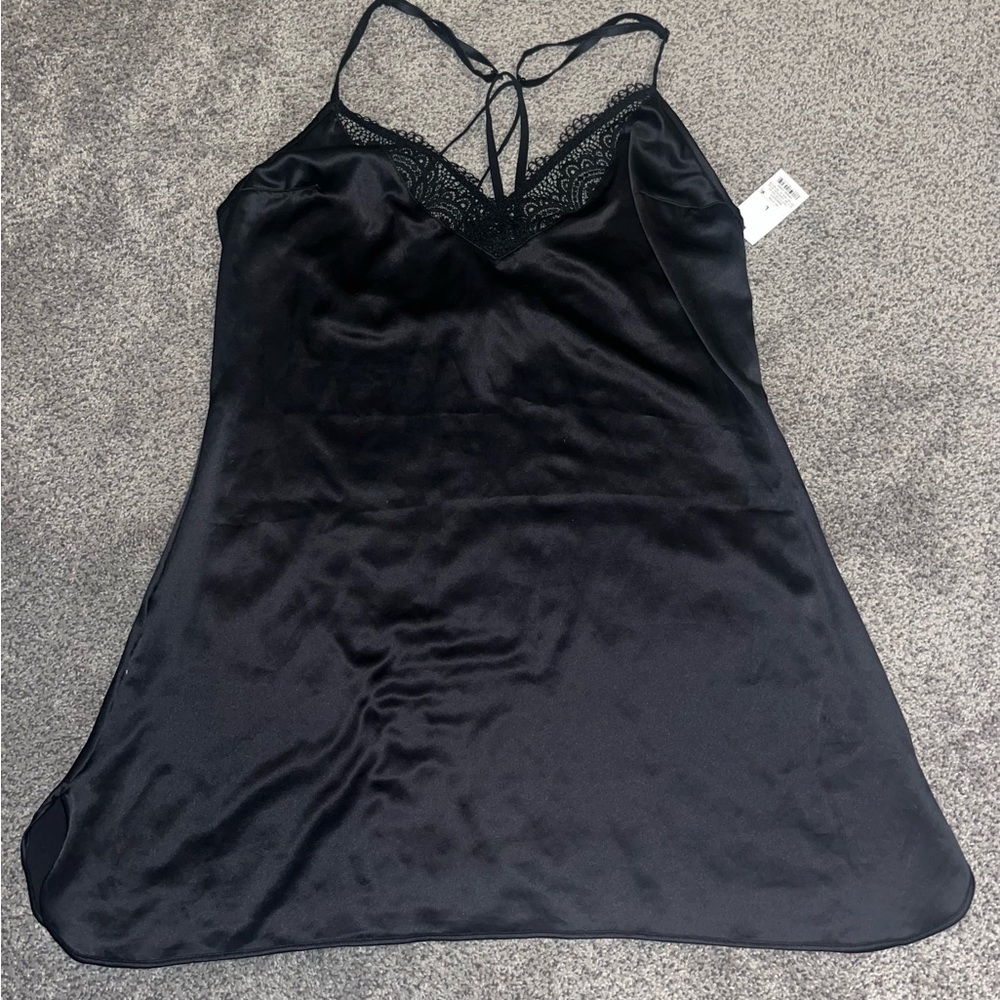 Gilligan & O’Malley Black Satin Camo Lingerie Night Dress Size L New With Tags